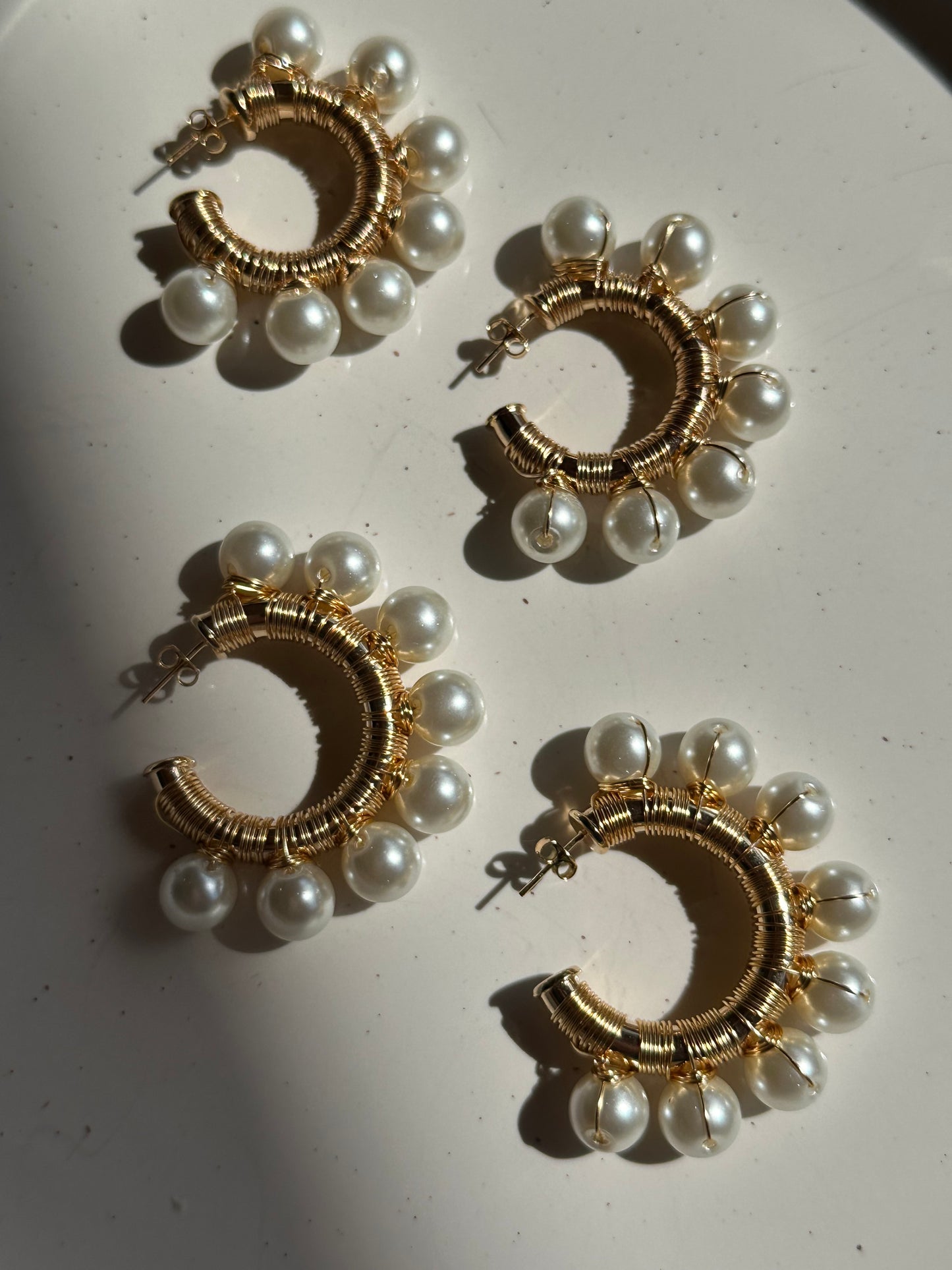 Pearl cascade wrapped hoops