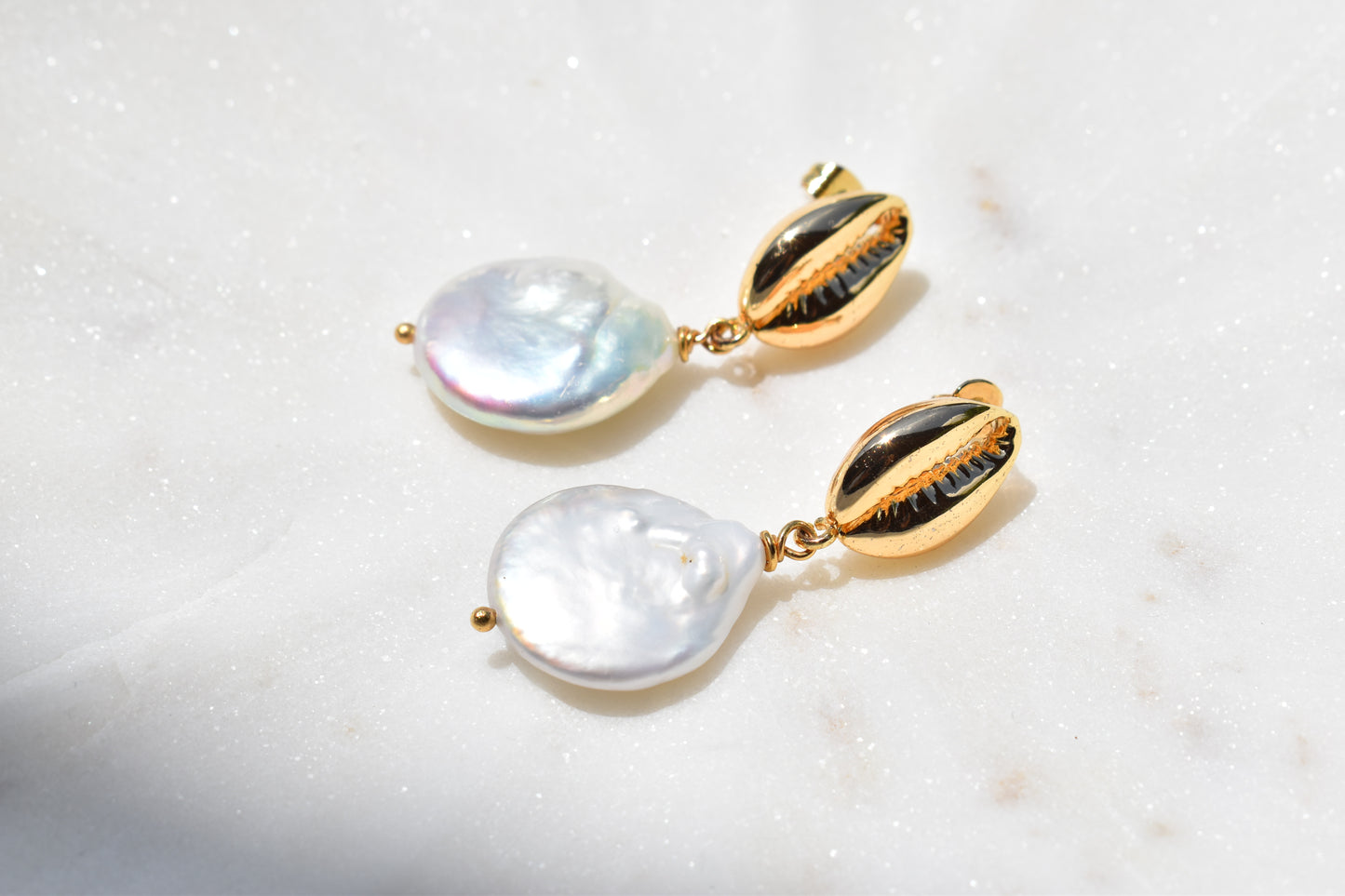 Cowrie Shell Pearl Earrings