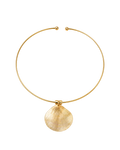 Gold necklace with a shell pendant on a white background