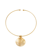 Gold necklace with a shell pendant on a white background