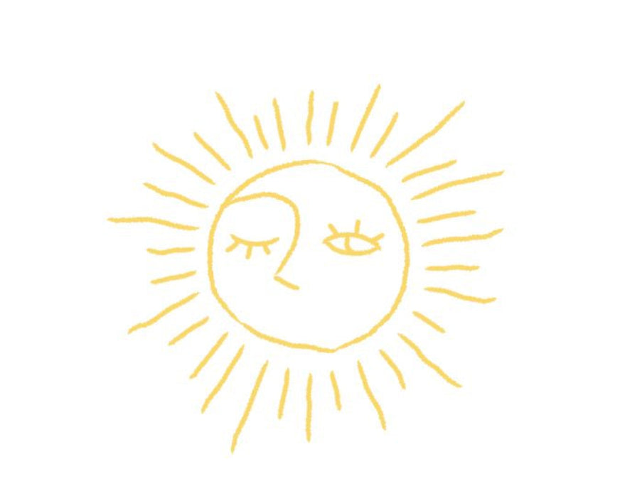 Yellow sun icon with a face on a white background