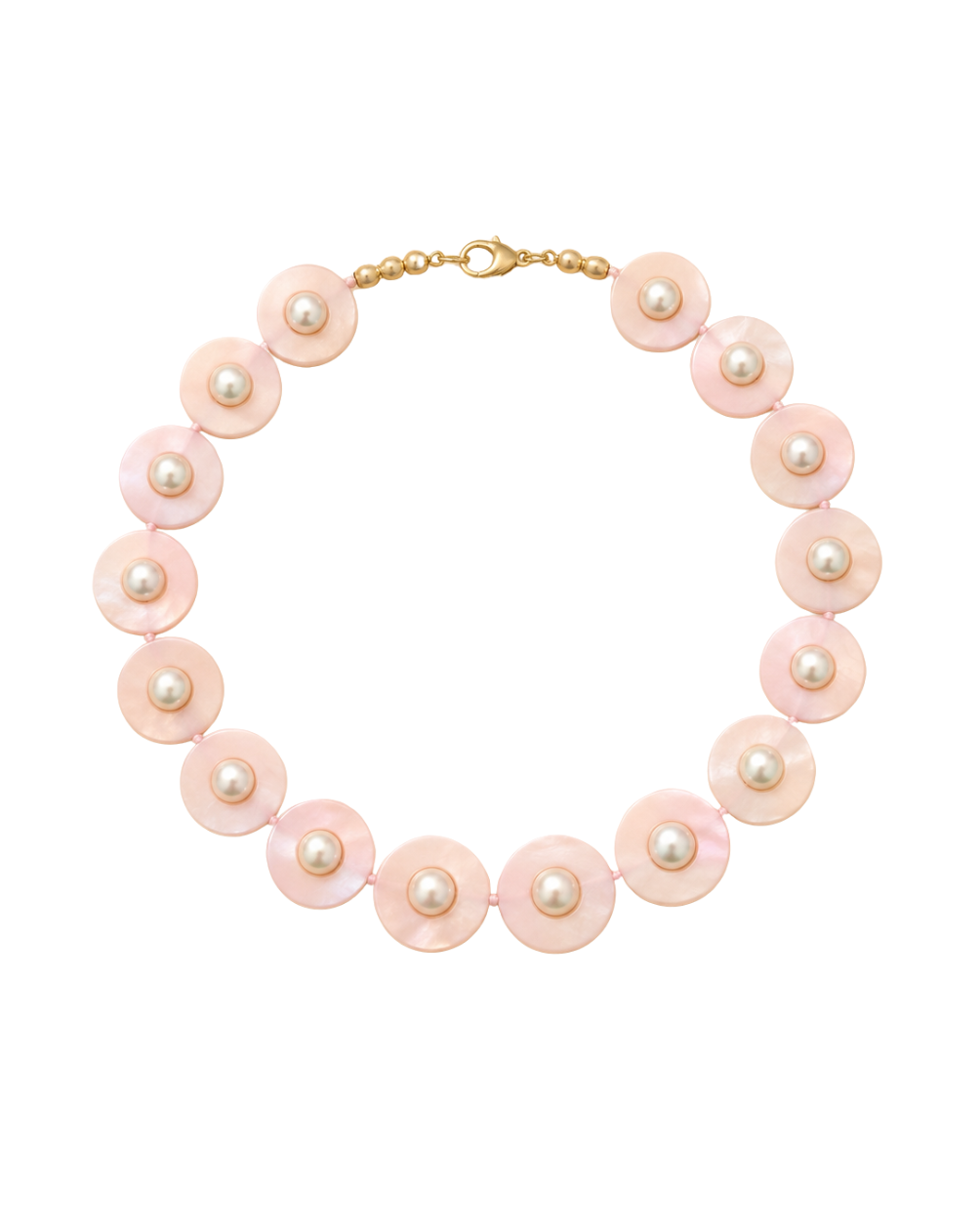 Pink pearl necklace on a white background