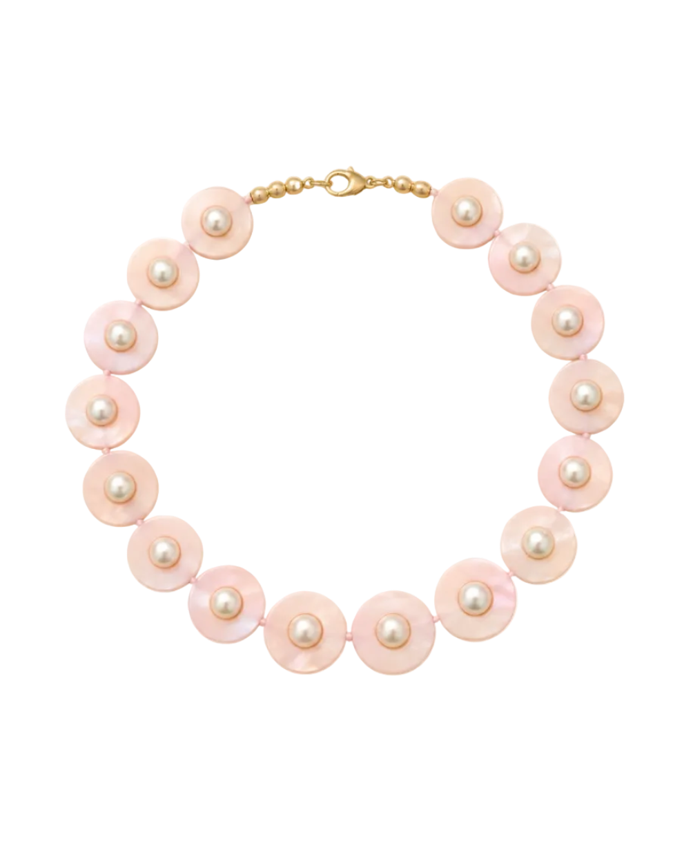 Pink pearl necklace on a white background