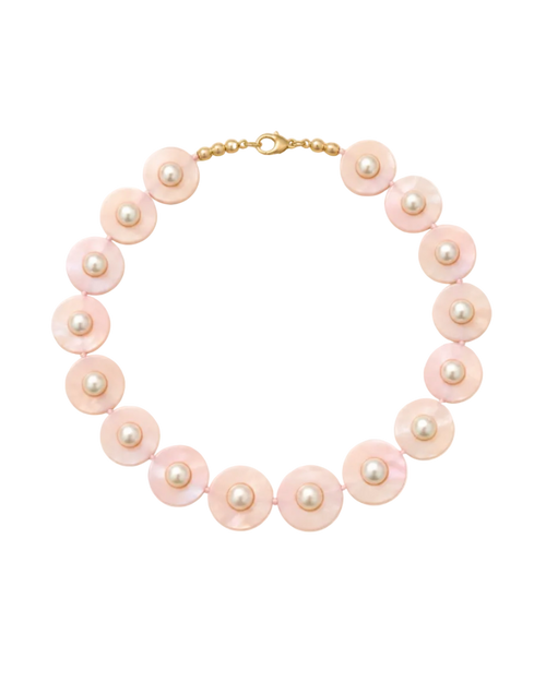 Pink pearl necklace on a white background