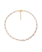 Necklace with shell-like beads on a white background