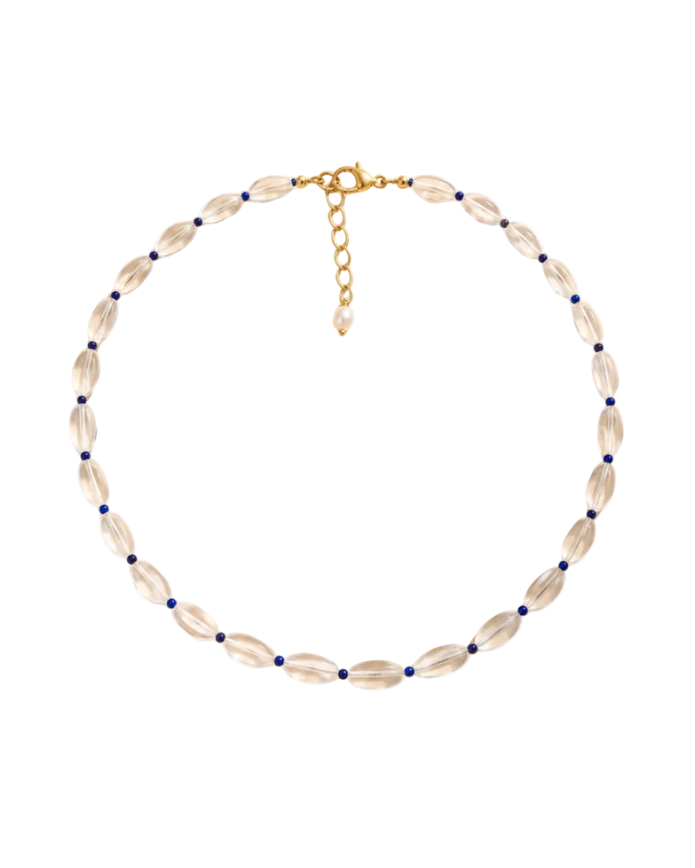 Necklace with shell-like beads on a white background