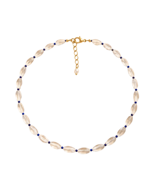 Necklace with shell-like beads on a white background