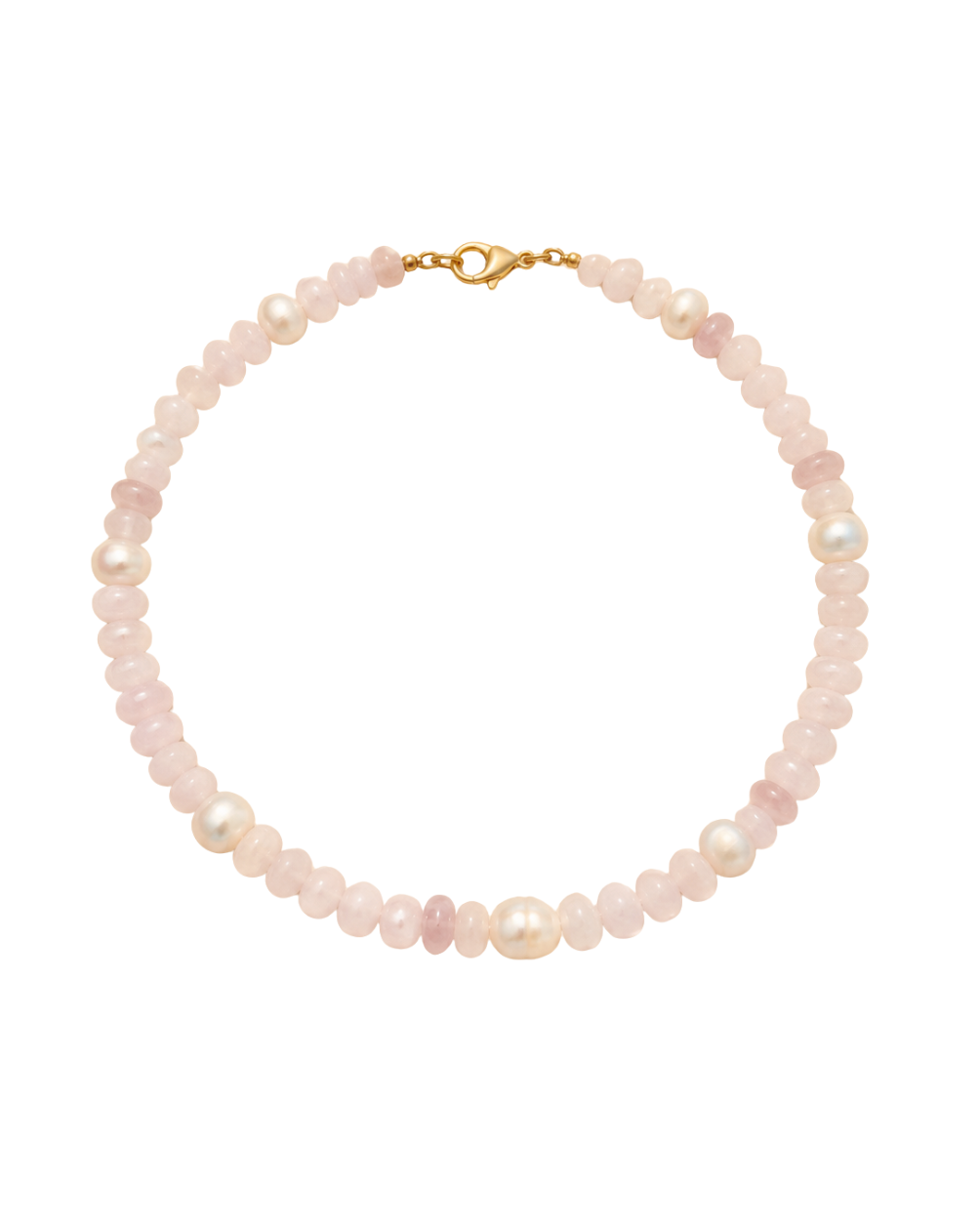 Necklace with pink beads on a white background