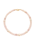 Necklace with pink beads on a white background