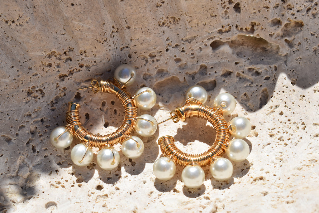 Pearl cascade wrapped hoops