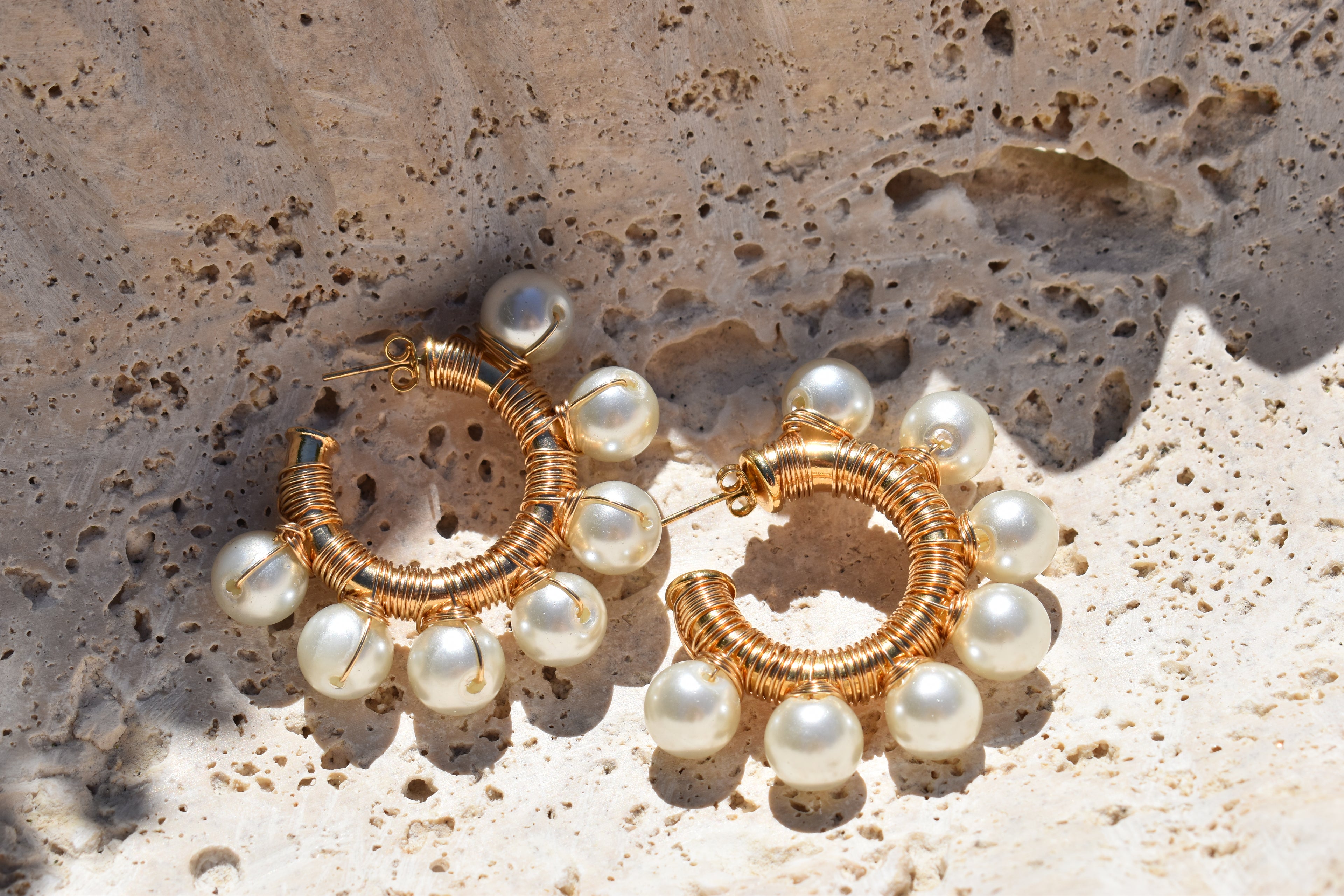 Pearl cascade wrapped hoops
