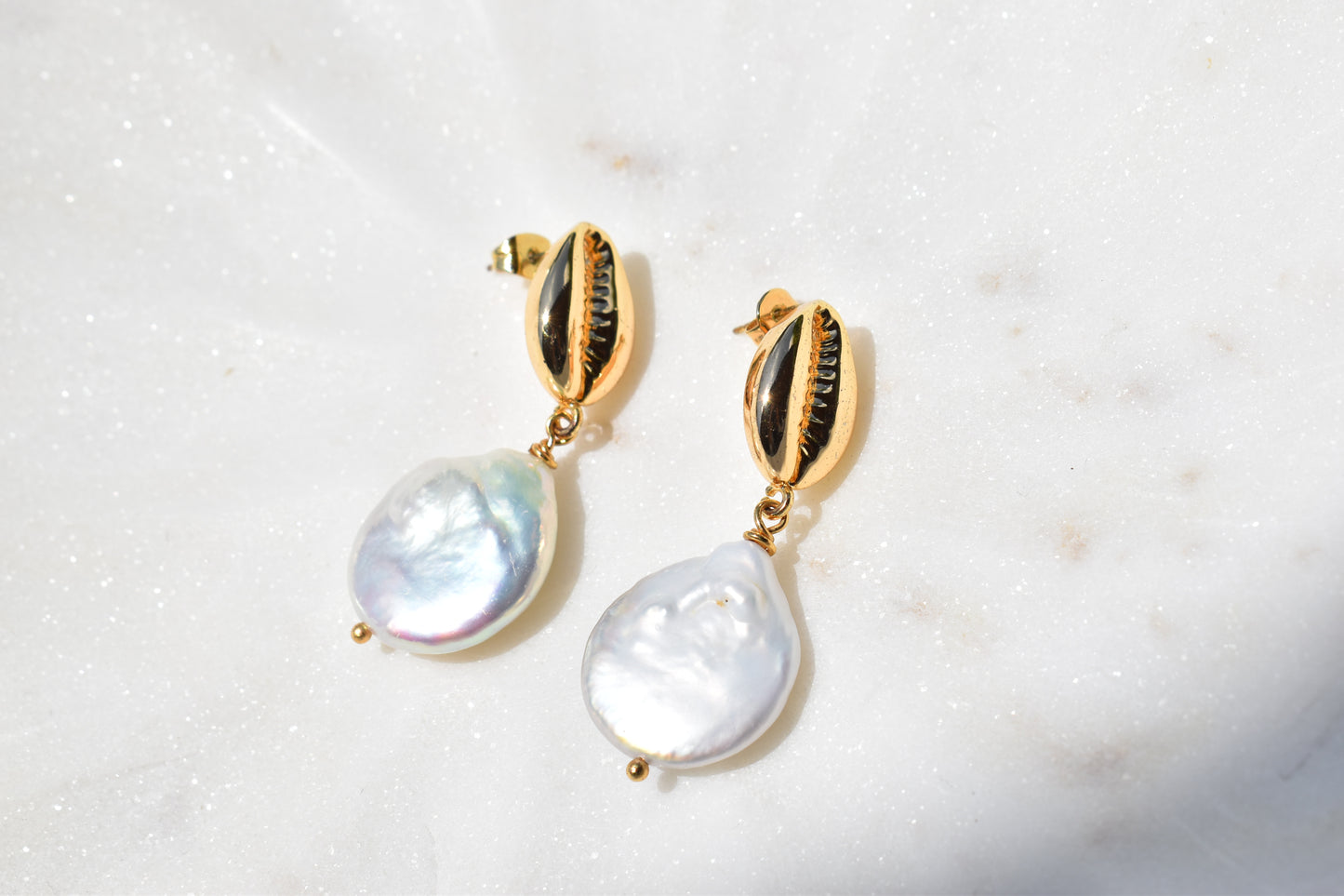 Cowrie Shell Pearl Earrings