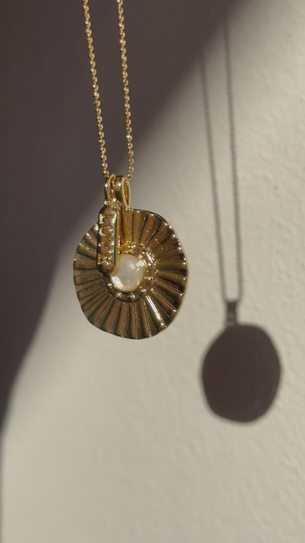 Sunburst mother of pearl coin necklace